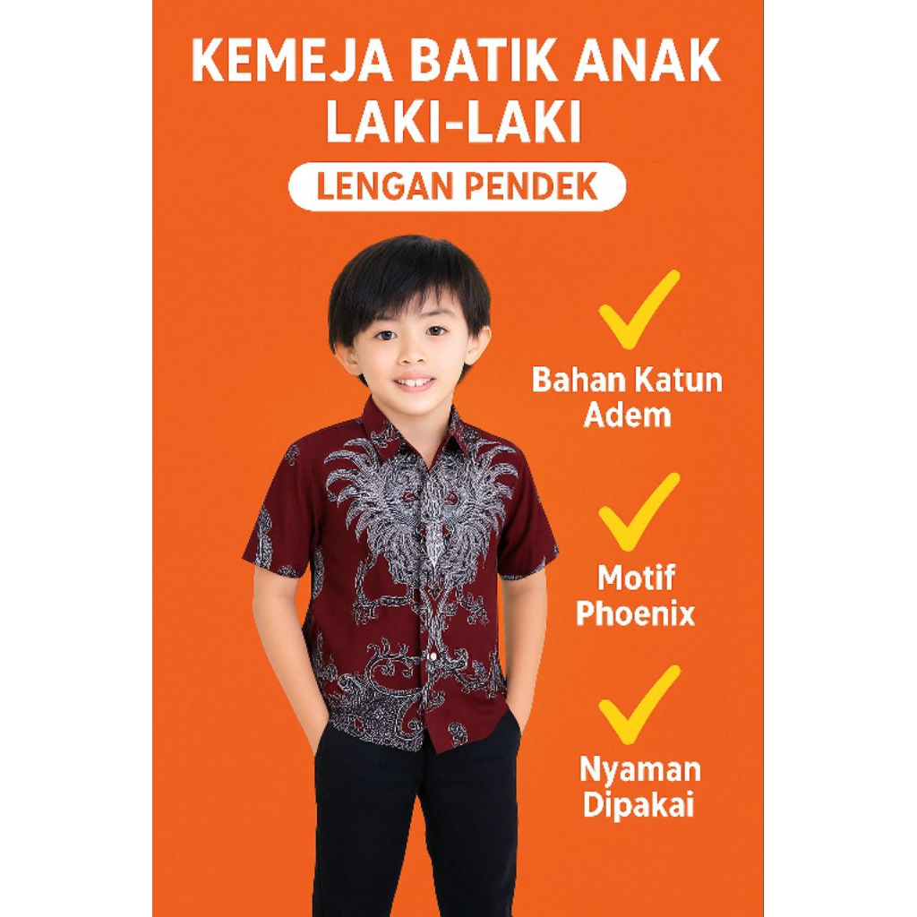 Kemeja Batik Anak Laki-Laki Lengan Pendek Usia 2-12 Tahun – Baju Pesta, Kondangan, & Sekolah