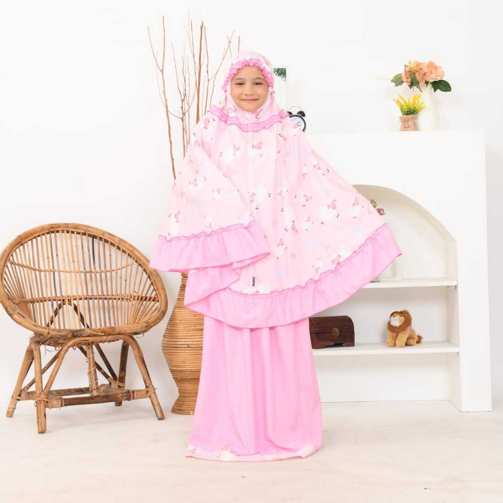 Mukena Anak Katun Motif Sheep pink ( Tas Sajadah ) mukena anak perempuan kado ulang tahun anak perem