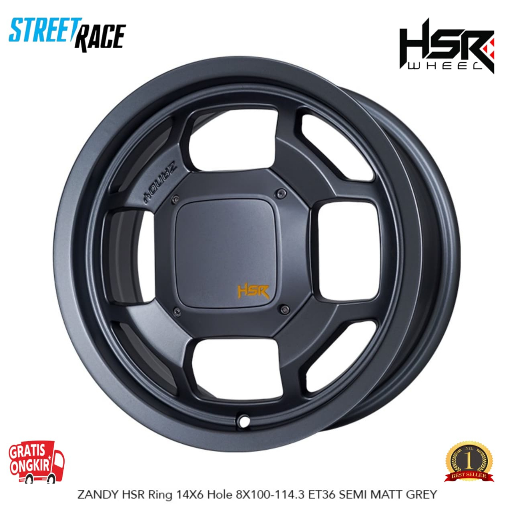 VELG MOBIL MODEL SPORTY RING 14 HSR ZANDY LEBAR 6 R14 SEMI MATT GREY