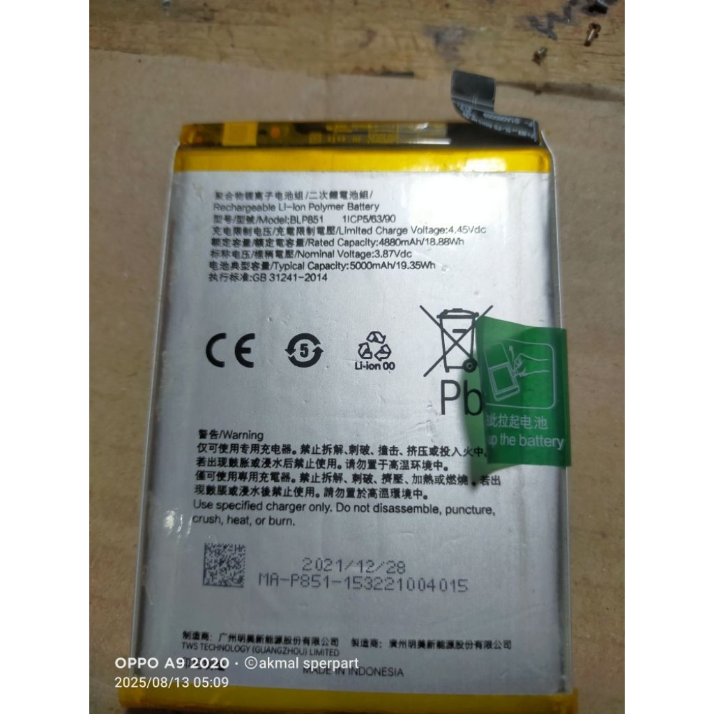 BATERAI BATREI OPPO A95 BLP-851 ORIGINAL COPOTAN