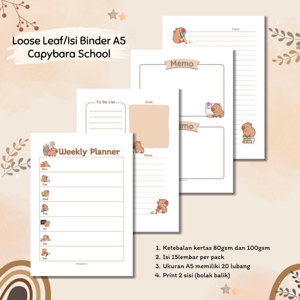 

Isi Binder/Loose Leaf/Kertas Binder A5 - Capybara School