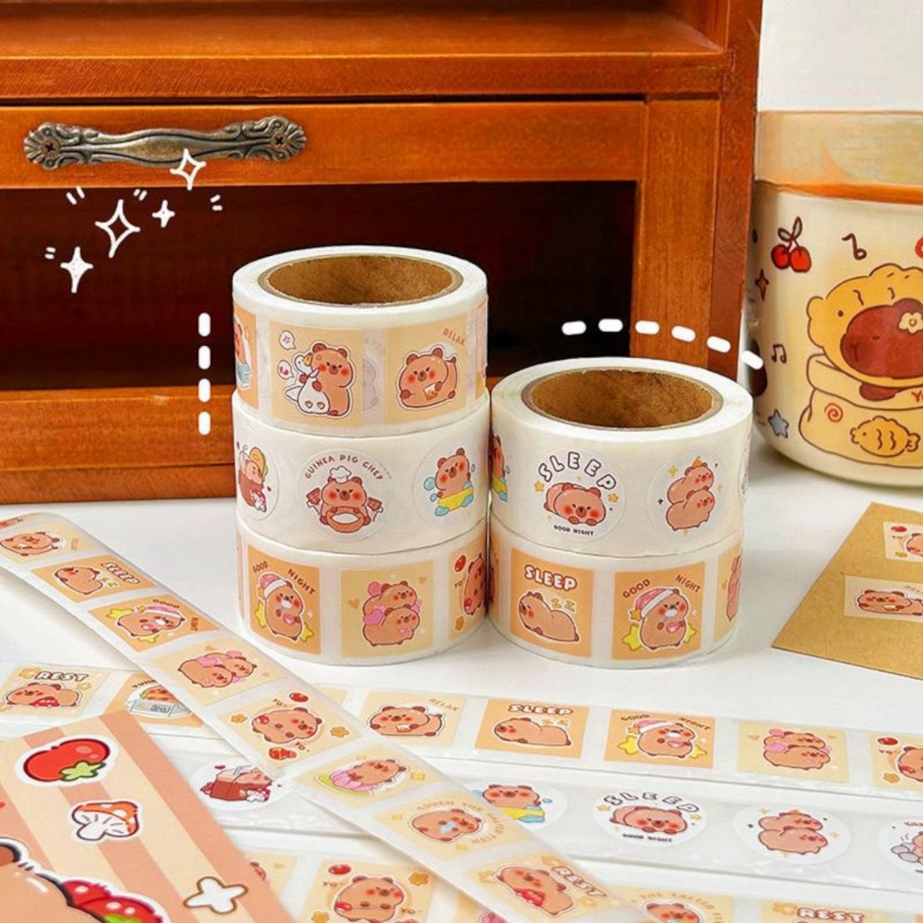 

batamall - STICKER ROLL ANAK PREMIUM IMPORT ISI 300 PCS KARAKTER CAPYBARA JENNIE #ST197 SELF ADHESIVE SEAL LABEL ROLL STICKER TEMPELAN STICKER ROLL DEKORATIF SERBAGUNA