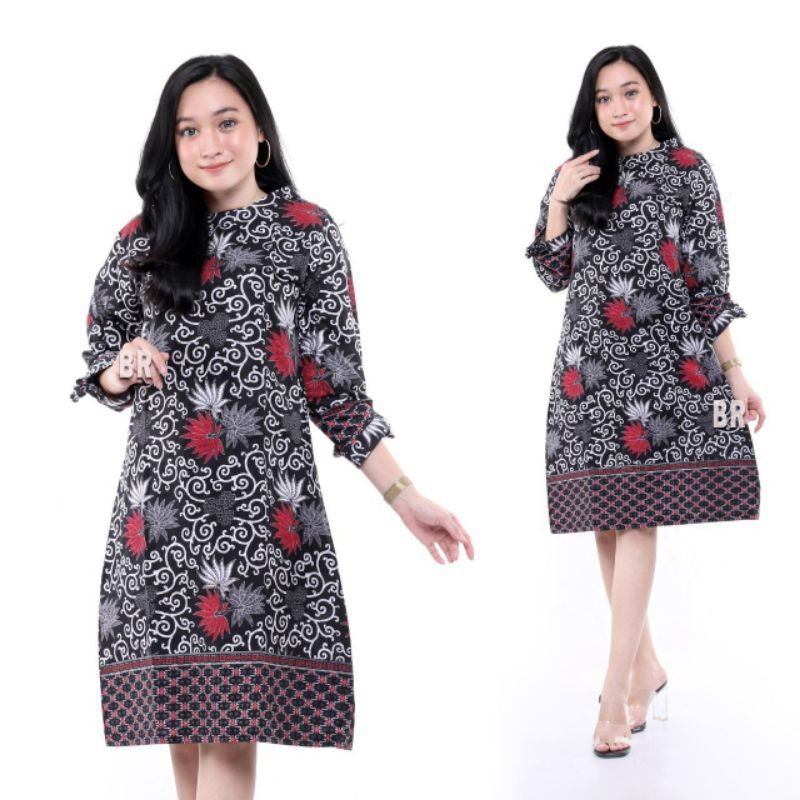 Atasan Batik Muslimah Tunik Batik Wanita Lengan Panjang Syari Modern Kerja Kantor Terbaru A8