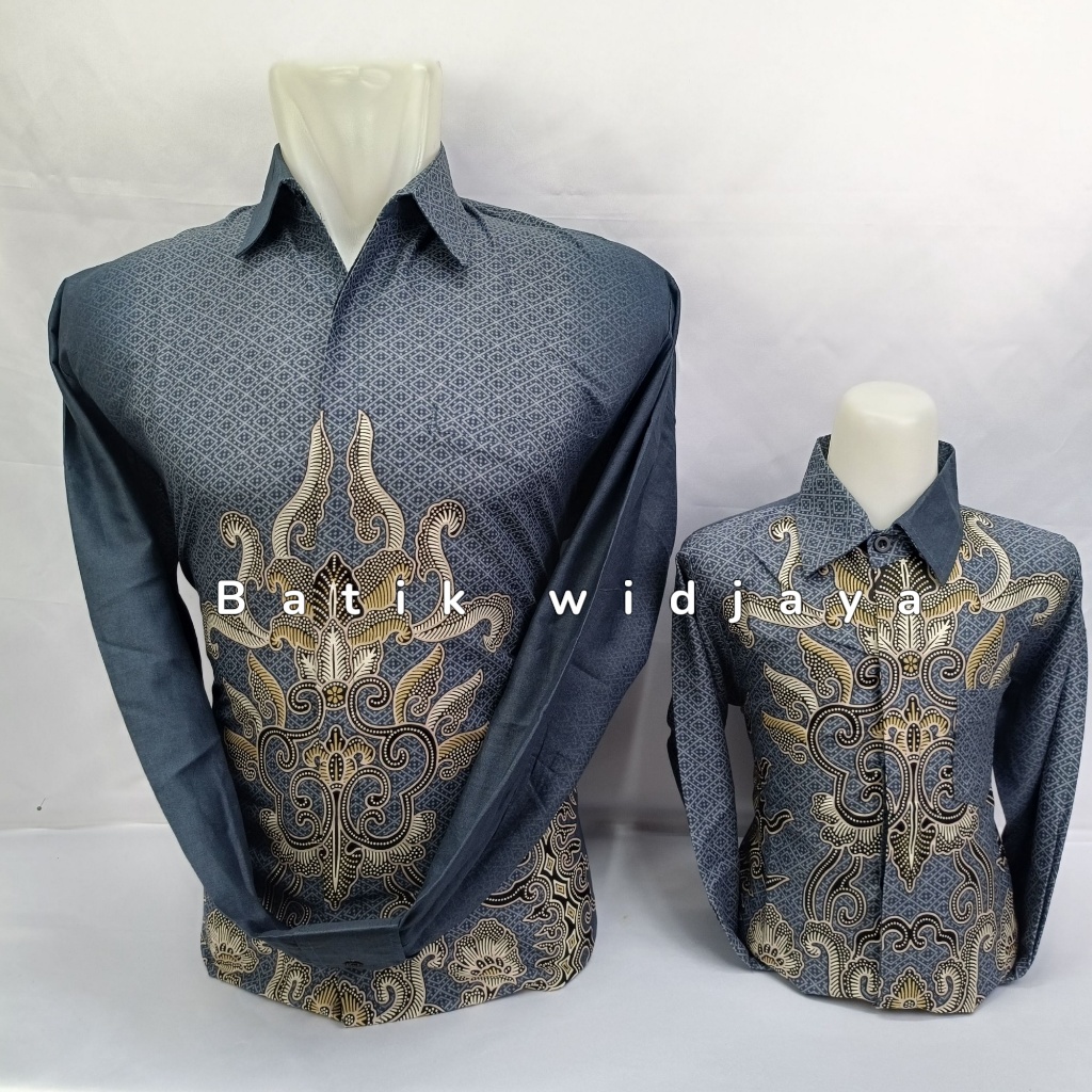 batik couple ayah anak warna abu abu motif bunga cakra smasta katun premium / batik pasangan ayah an