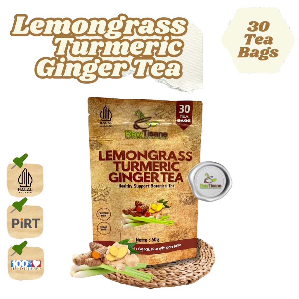 

TEH LEMONGRASS Isi 30 Teh Celup Herbal Sereh Kunyit dan Jahe Turmeric Ginger Tea