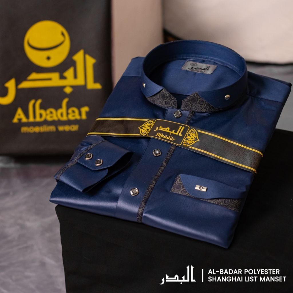 ORIGINAL JUBAH GAMIS PRIA ALBADAR POLYSTER MANSET MOTIF SHANGHAI TERBARU/HARAMAIN/ALRAS/ALNOR/QOBAA