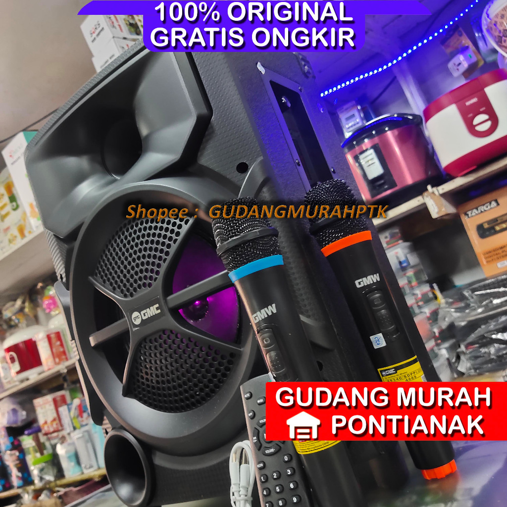 Speaker Bluetooth GMC Salon 897Y BONUS 2 MIC Wireless Portable GMC 8inch