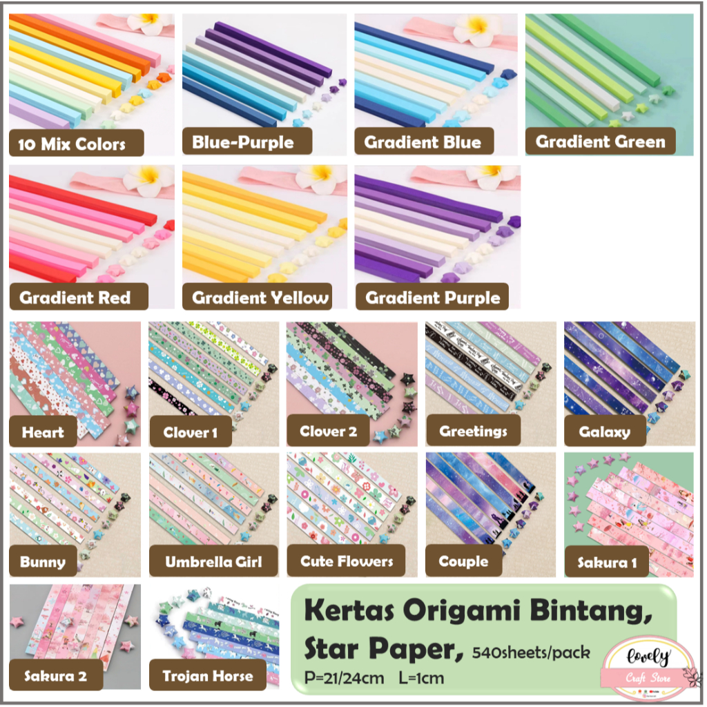 

LovelyCraftStore | DIY 540 sheets/pack Star Origami Paper Kertas Origami Bintang Kertas Bintang Star Paper
