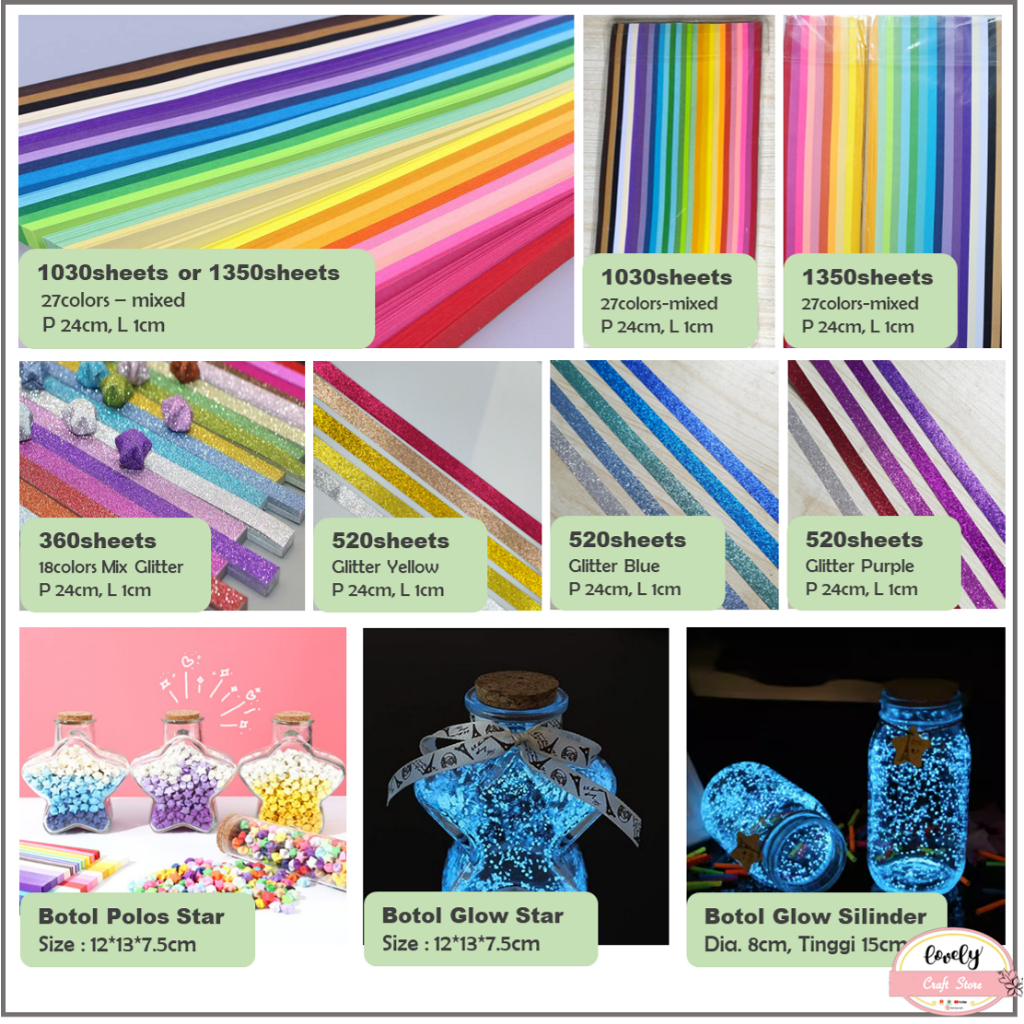 

LovelyCraftStore | DIY 1030/1350 sheets Star Origami Paper Rainbow Kertas Origami Bintang lebar 1cm, Star Origami Paper, Quilling Paper, Kertas Bintang Star Bottle Botol Bintang