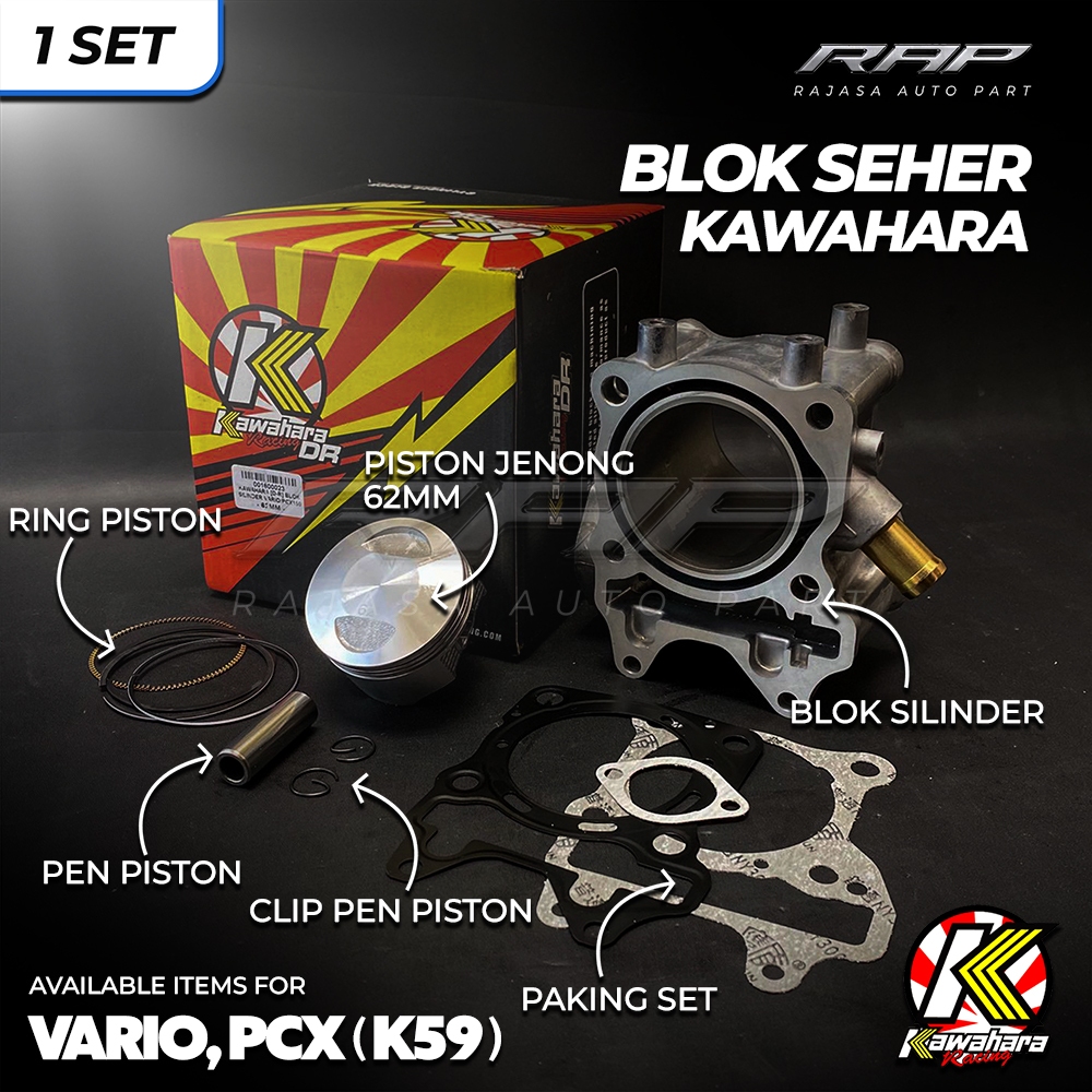 BLOK SEHER/BORING VARIO 150 PCX 150 BORE UP 62MM CYLINDER BLOK VARIO 150 K59 KAWAHARA RACING