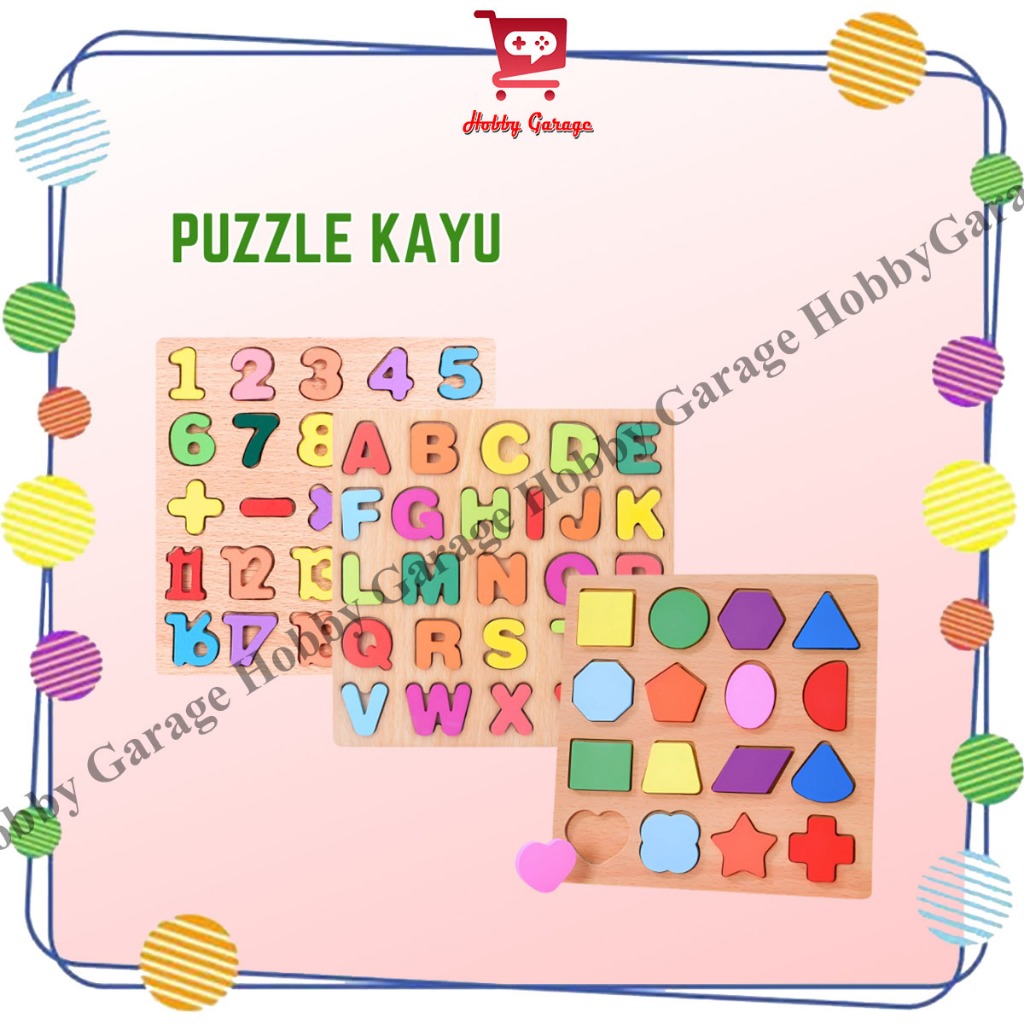 TSC Puzzle Kayu Anak Huruf Angka Bentuk Wooden Mainan Edukasi Blok 3D Montessori Geometri