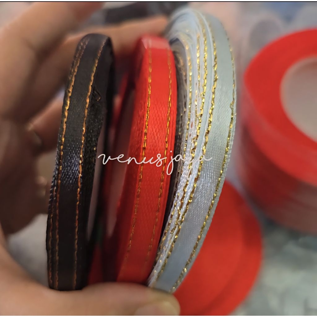 

[1/4" / 0,6cm] Pita Satin / Pita Kain Lis Emas Warna Warni / Satin Ribbons ±18mtr