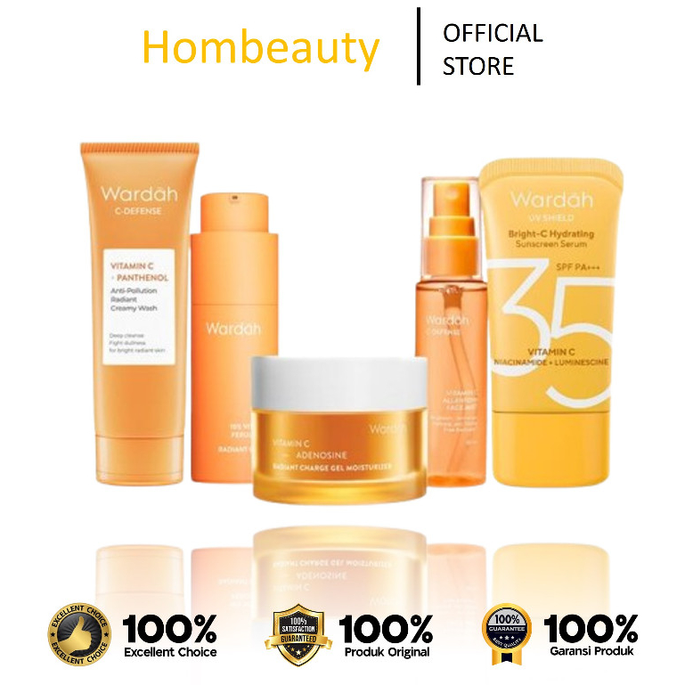 [BUNDLING] Wardah Paket Hemat C-Defense Vitamin C Solusi Masalah Kulit Skincare - (Isi 5 : Facial Wa