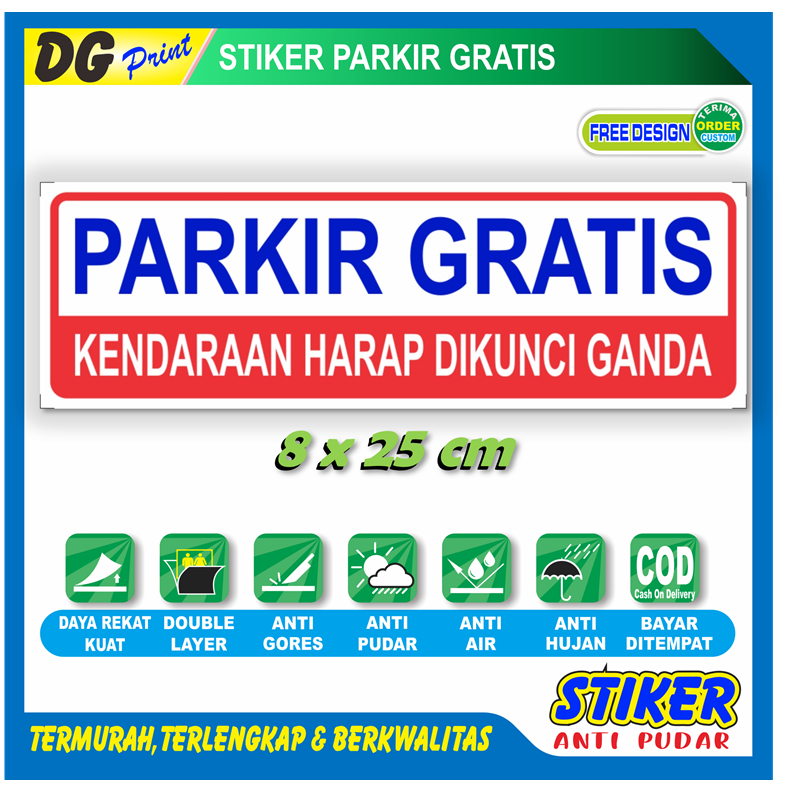 

Stiker anti pudar parkir gratis kendaraan harap dikunci ganda sticker layanan pembeli toko warung