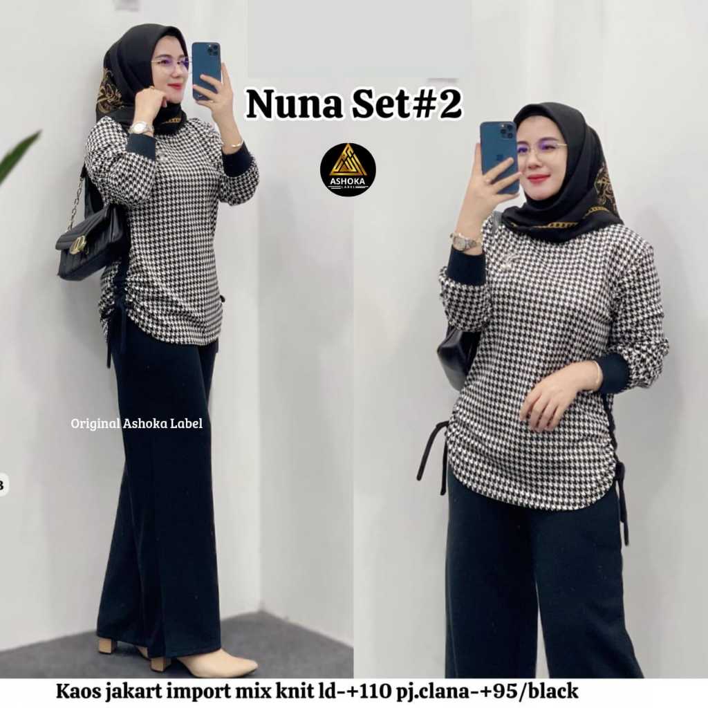 NUNA #1 #2 BY ASHOKA / SETELAN WANITA ATASAN MIX CELANA BAHAN KAOS JAKAT MIX KNIT IMPORT BEST SELLER