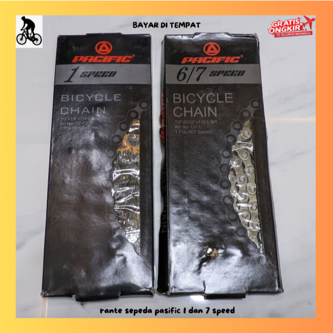 rantai sepeda pasific 1 speed dan 7 speed
