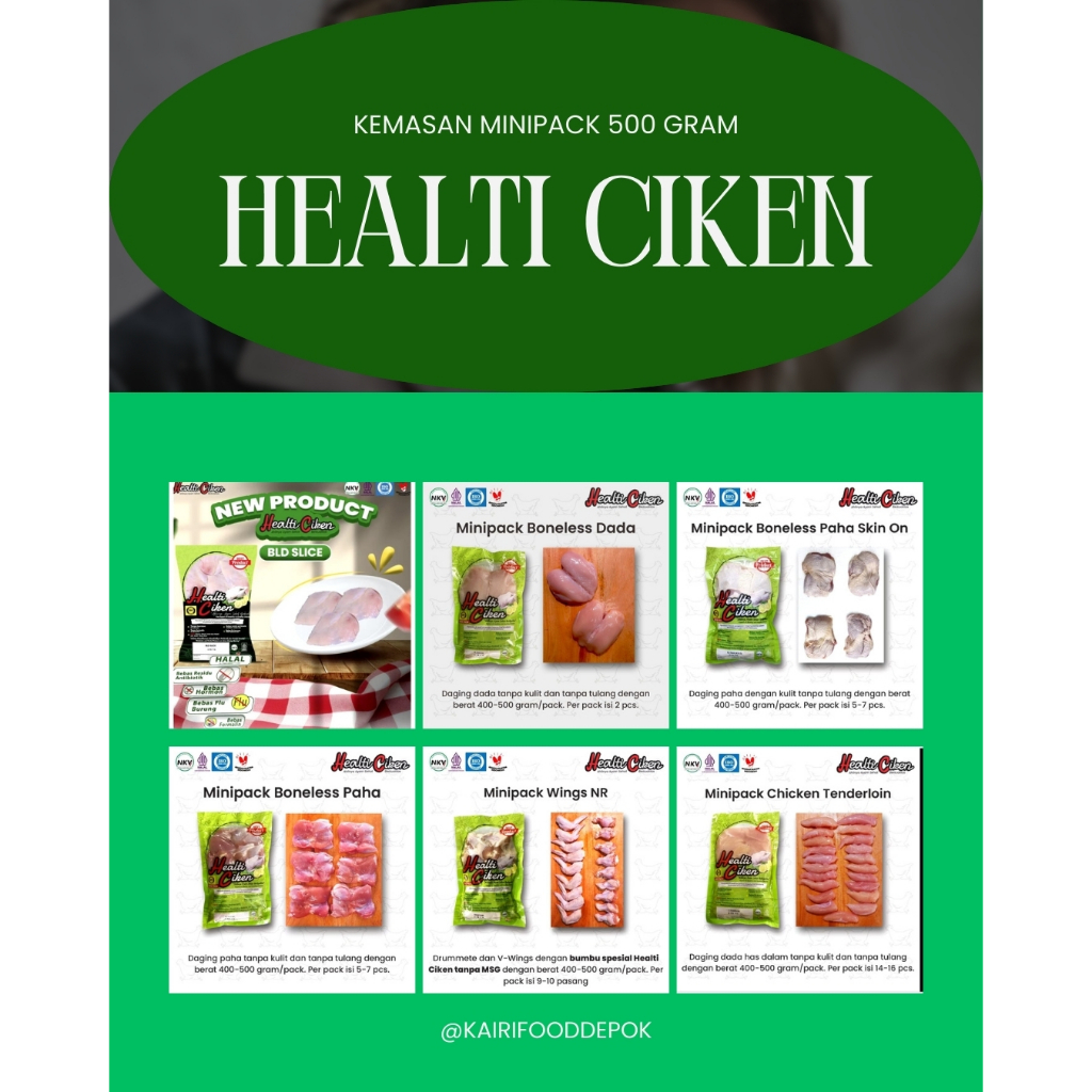 

Healti ciken | Ayam Probiotik Kemasan Minipack 500 Gram - Frozen Food Ayam Sehat Siap Masak