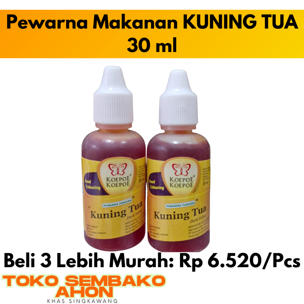

Koepoe Koepoe Pewarna Makanan KUNING TUA 30 ml / Pewarna Kuning Koepoe / Pewarna Makanan Cair / Pewarna Koepoe Kuning Tua