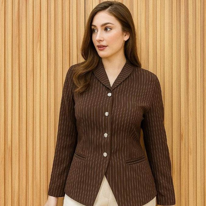 [ Donald ] Luna Blazer Garis-Garis Semiwoll Wanita Casual Premium Terlaris