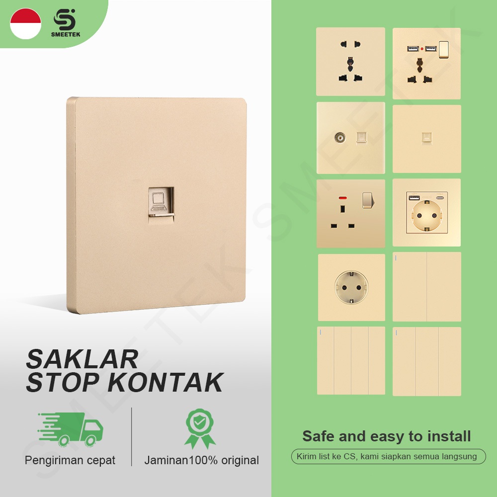 SMEETEK Saklar Colokan Listrik Stop Kontak Dinding USB Saklar Lampu Rumah Modern Saklar lampu