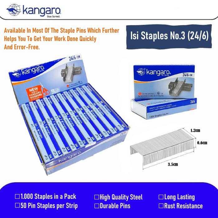 

Isi Stapler Besar / Staples No 3 isi 24/6 Kangaro