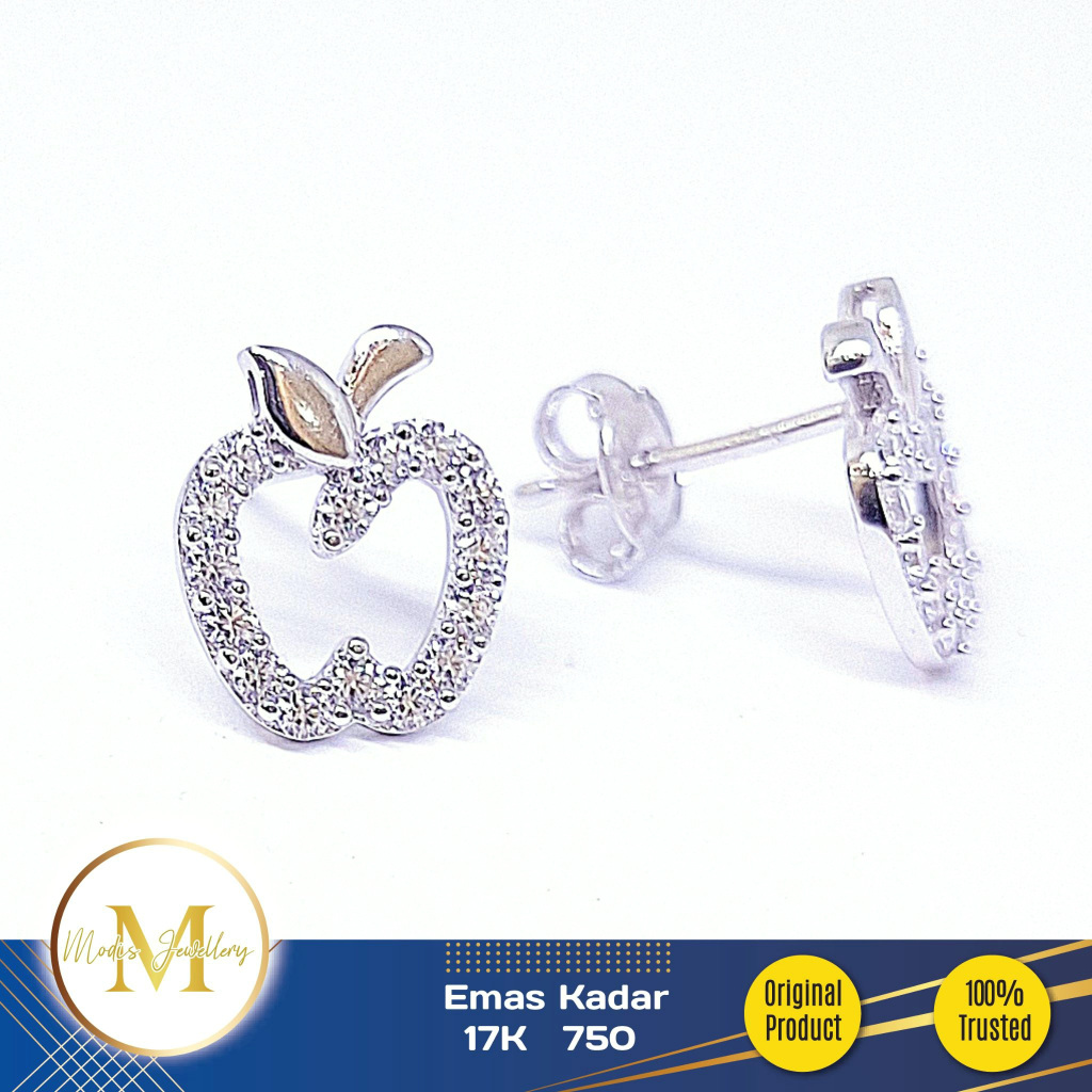 MODIS JEWELLERY - Anting Tusuk Apple Putih - Emas 17k  750