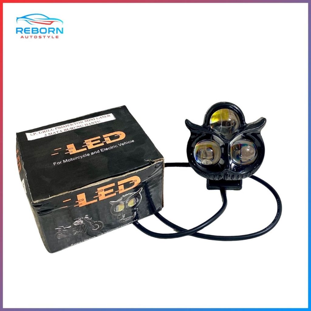 BT-6130 Lampu Grill Projektor Mini Laser 3 Mata Burung Hantu Lampu Sorot Lampu Tembak Mobil-Motor