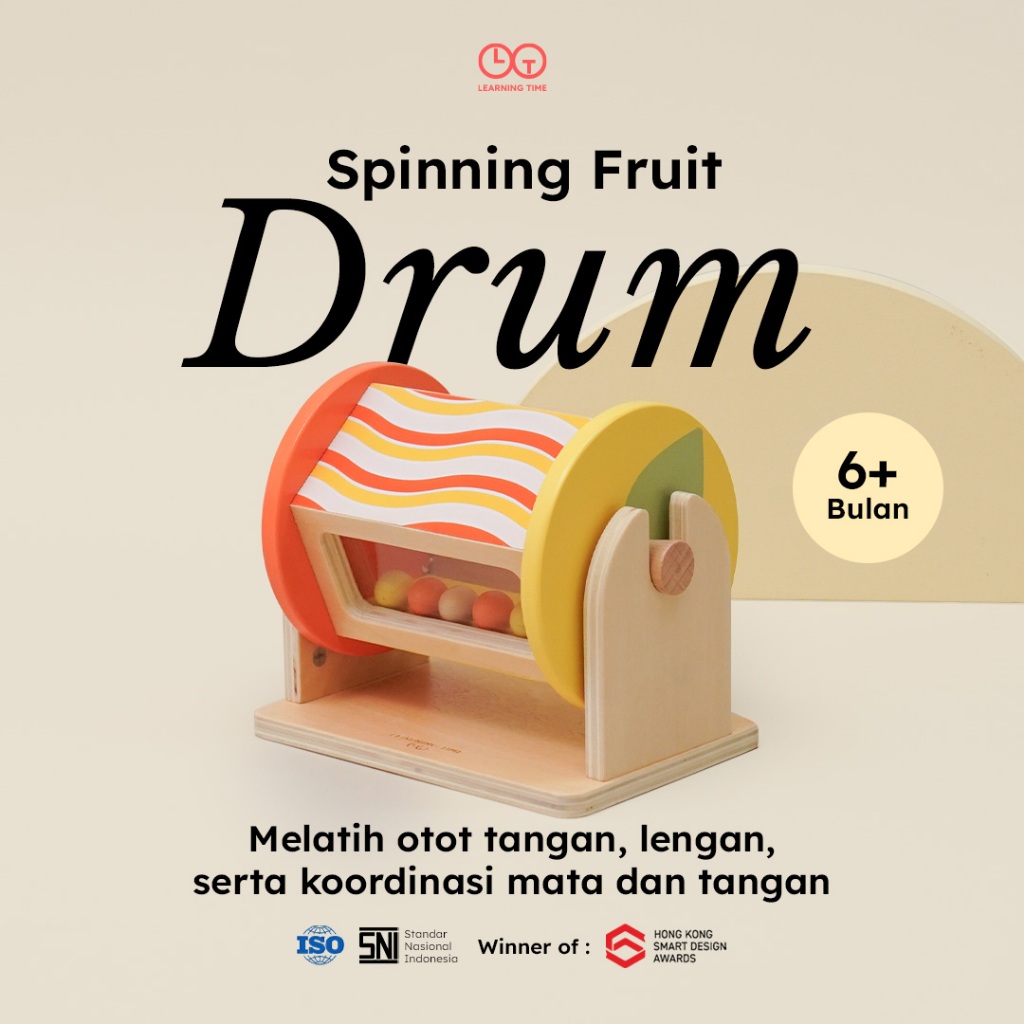 Learning Time- Spinning Fruit Drum-Mainan Tummy Time Bayi/Mainan Bayi Tengkurap/Mainan bayi 7 12 bul