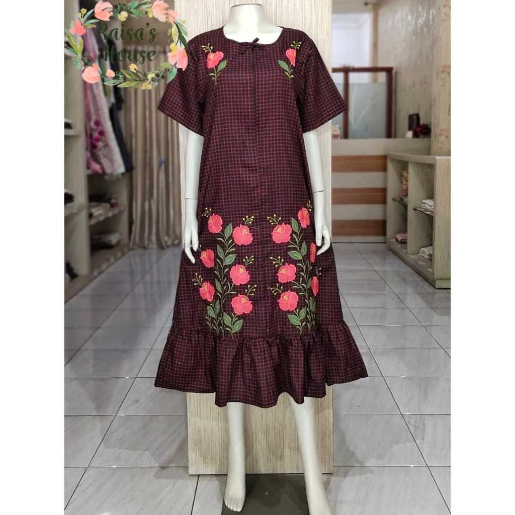 DASTER TUNIK BORDIR KHAS MALANG - LENGAN PENDEK - REMPEL BAWAH I KOTAK - HITAM MERAH