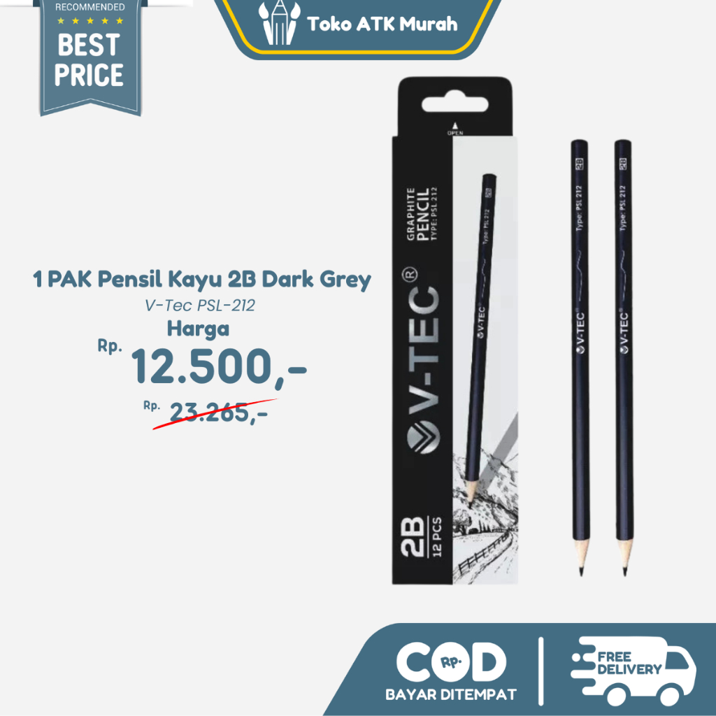 

1 PAK Pensil Kayu 2B V-Tec PSL-212 Dark Grey Pensil Sekolah / Wooden Graphite Pencil