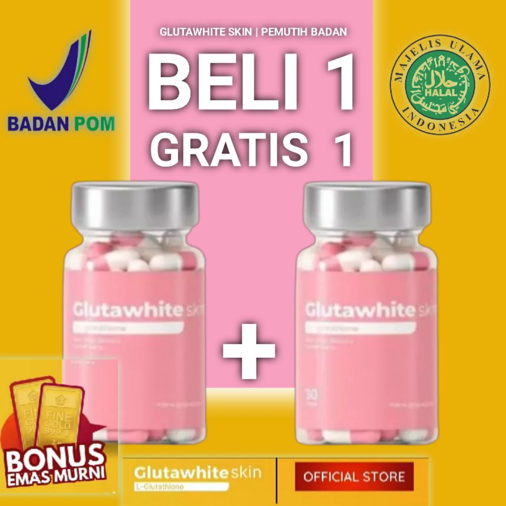 BELI 1 GRATIS 1 PEMUTIH BADAN DAN WAJAH GLUTAWHITE SKIN 60 Kapsul full Pemutih Kulit GLUTAWHITENING 