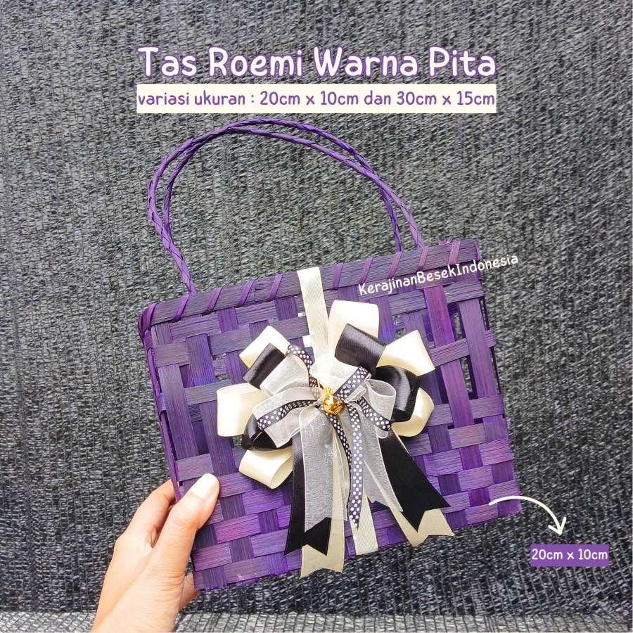 

GROSIR TAS Roemi BINGKISAN PITA BANYAK WARNA goodiebag hampers mini snack kado anyam bambu keranjang