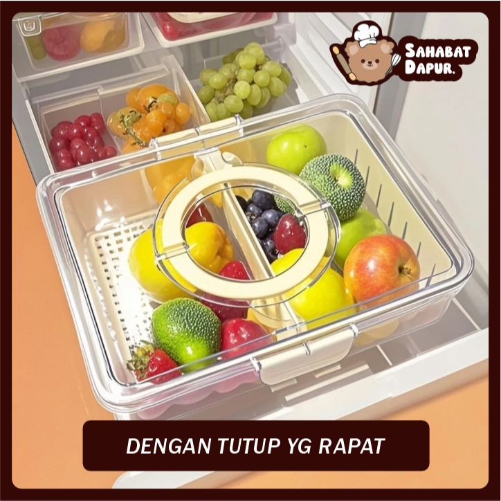 Food Container Kulkas Storage Toples Box Persegi Kontainer Kulkas Wadah Dengan Sekat Untuk Buah Sayu