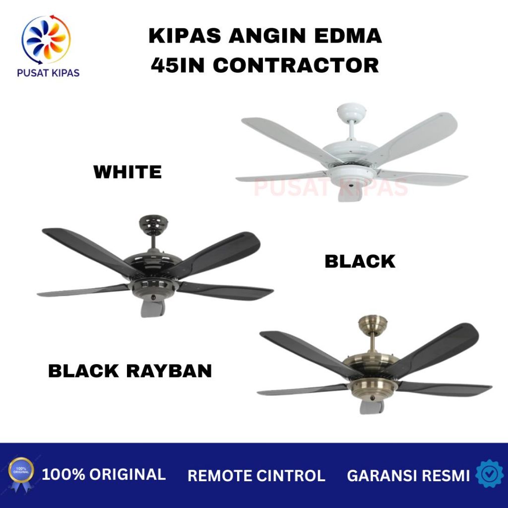 MT Edma 45in Contractor Kipas Angin Gantung dengan Remote Control / Kipas Angin