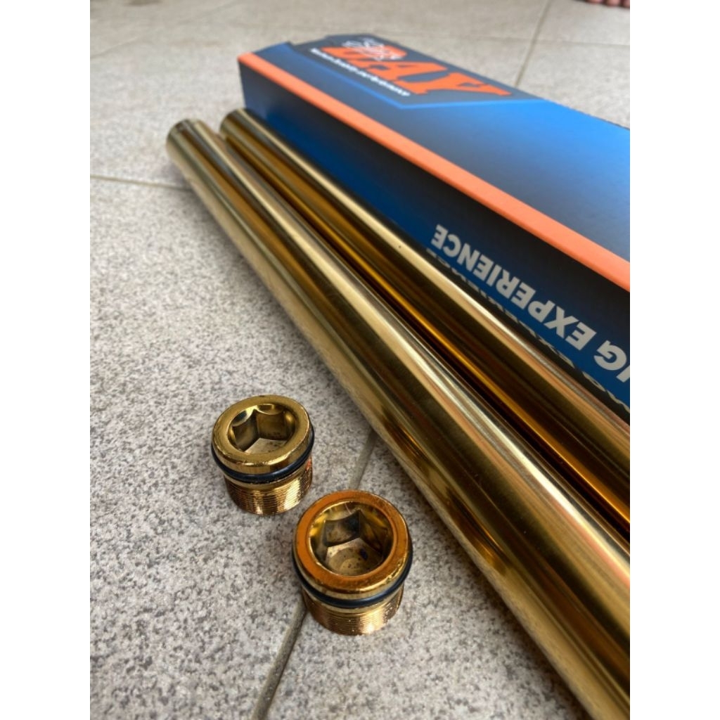 as shock skok depan RX KING ukuran as 30 warna gold emas hitam black blue biru rainbow