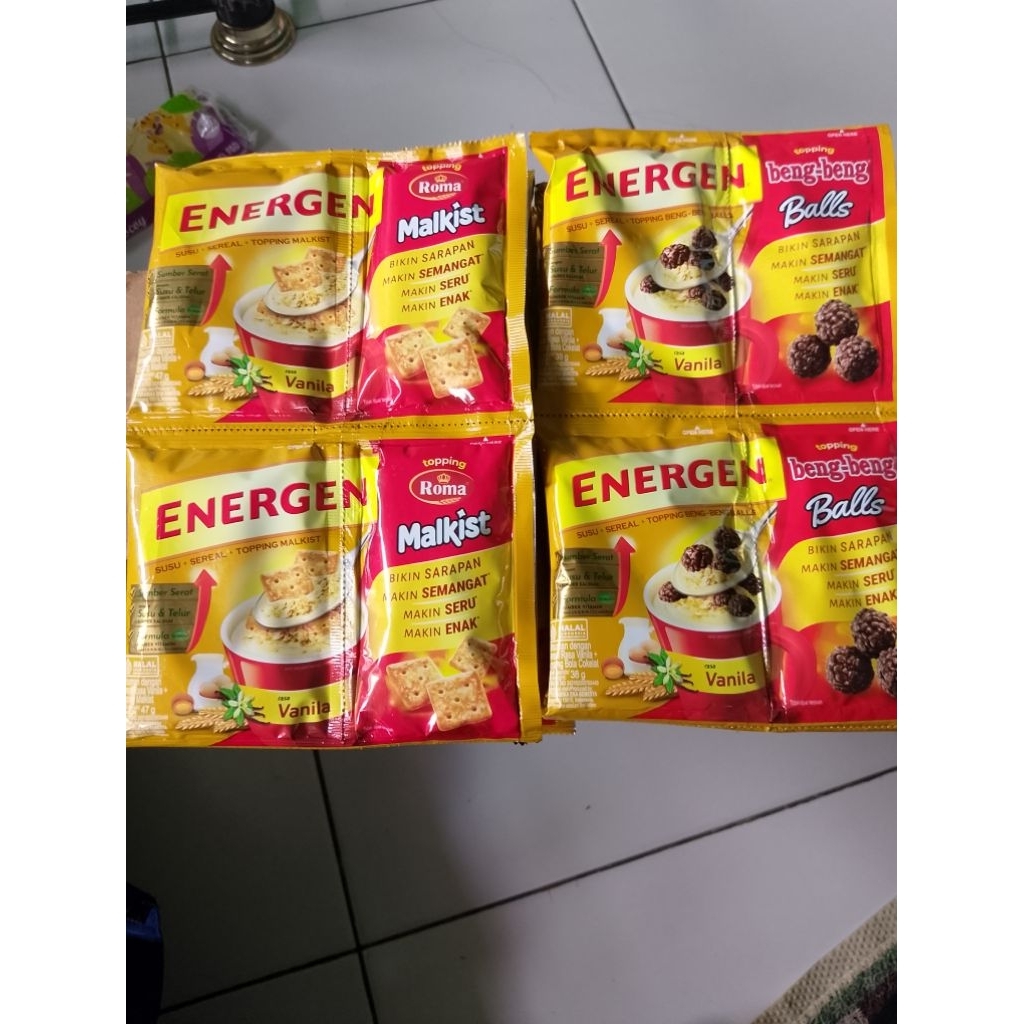 

Energen dengan toping ball beng-beng dan toping malkist