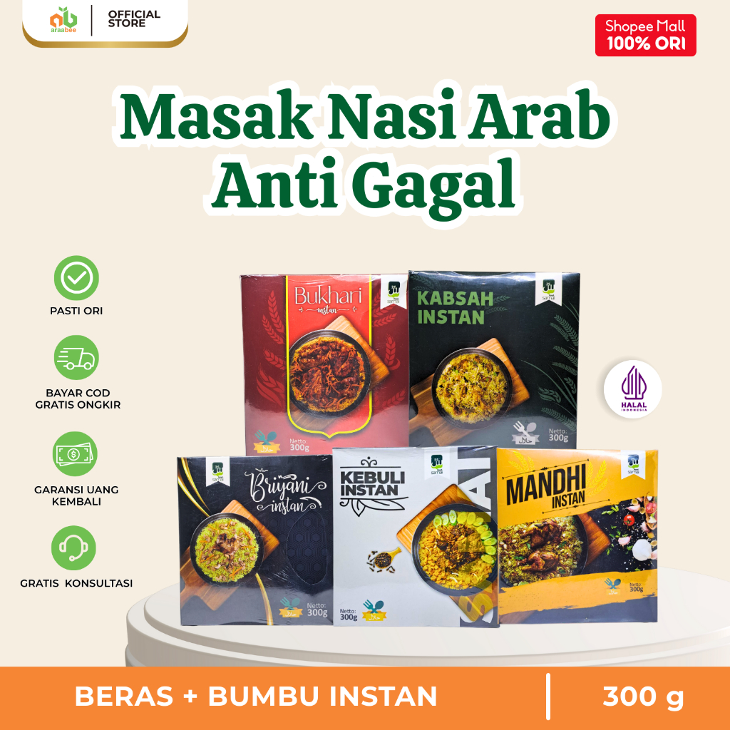 

Nasi Arab Bumbu Instan Kebuli Mandhi Briyani Kabsah Bukhari Praktis Halal