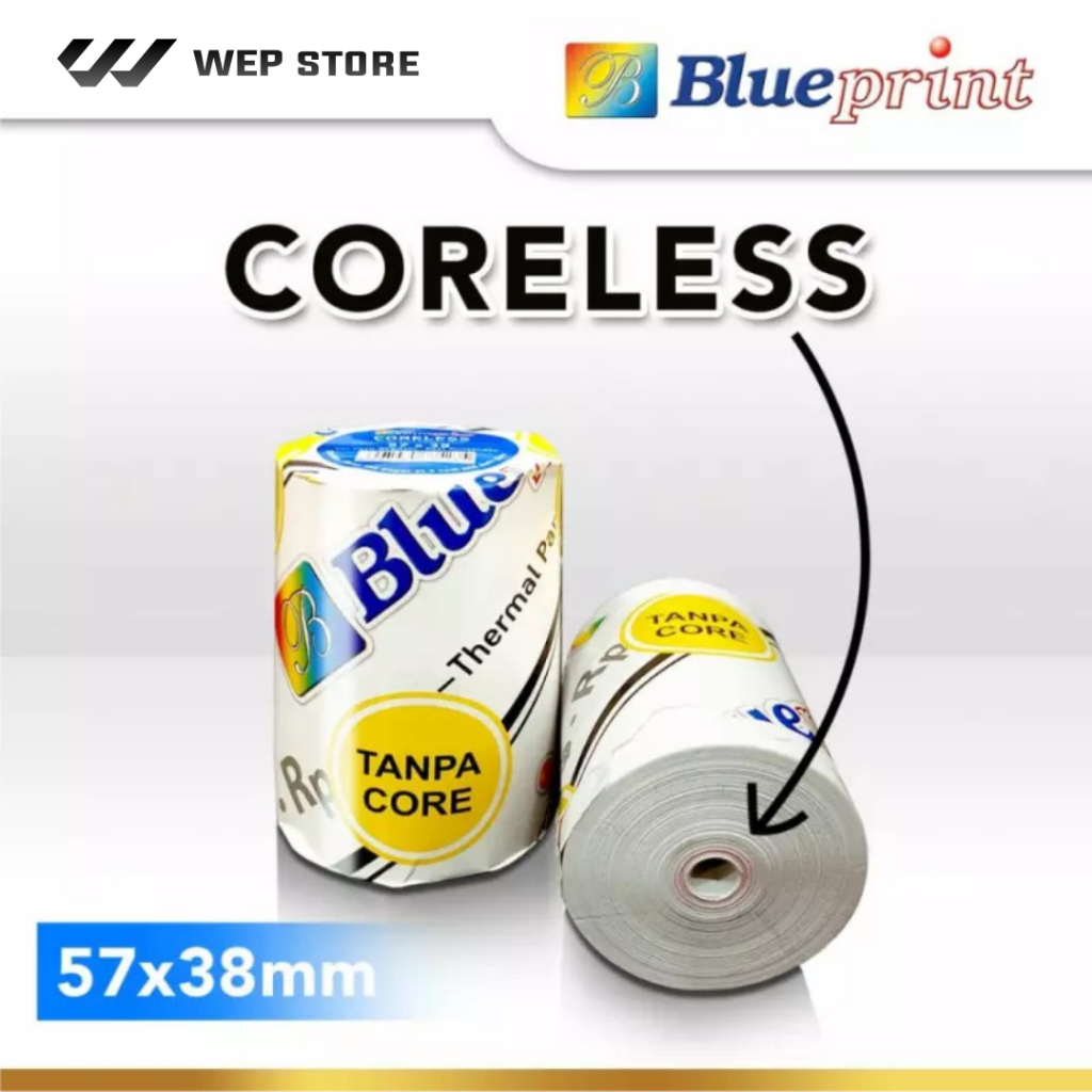 

Blueprint Paper Thermal 57 × 38 mm Coreless Kertas Thermal EDC Struk Nota Karcis Parkir Tiket 57x38