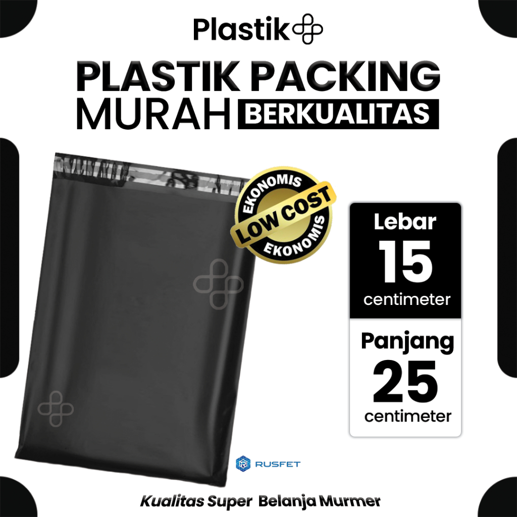

Amplop Plastik Polymailer Hitam 15cm x 25cm Low Cost Plastic Packing Polos Online shop Rusfet Murah