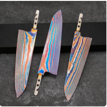 Timascus knife blade Titanium Damascus steel chef knife blade blank kitchen knife making kit no hand