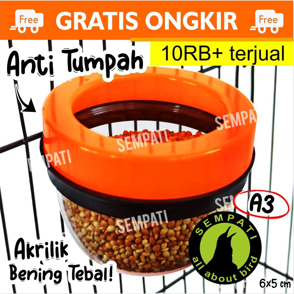 SEMPATI CEPUK PLASTIK A3 CANGKIR BULAT TEMPAT PAKAN MINUM BURUNG  ANTI TUMPAH CEPUK MILLET GRIT WADA