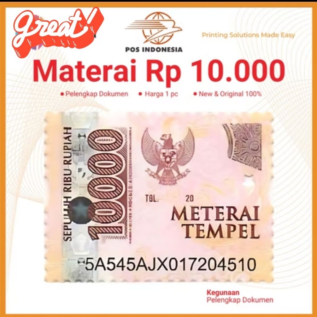 

Paket 100pcs Materai 10000 Ori/Asli
