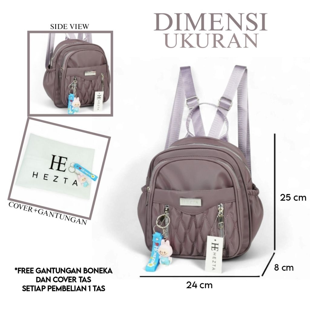 Tas Ransel Wanita Ukuran Sedang / Tas Gendong Cewek Model Res Diri Depan Motif Bordir Waterproof