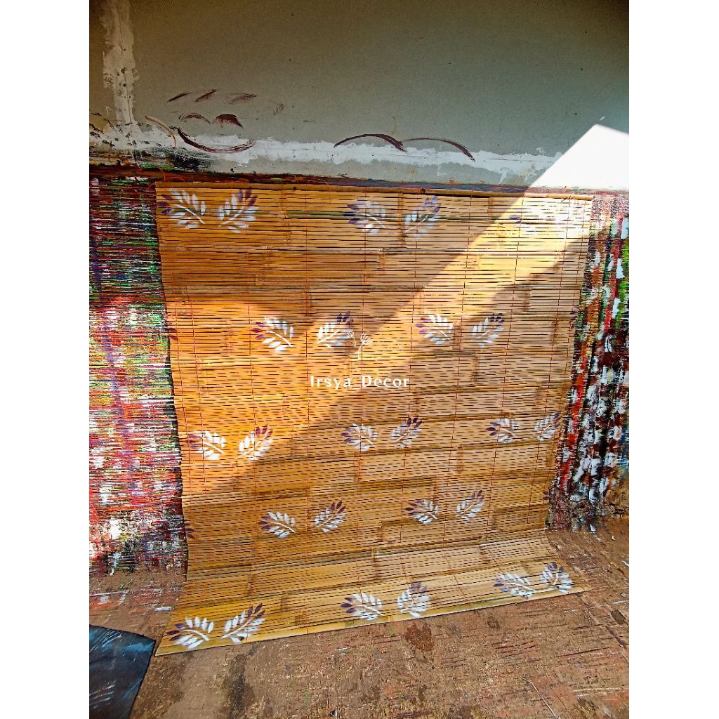tirai bambu gulung outdoor politur vernish motif