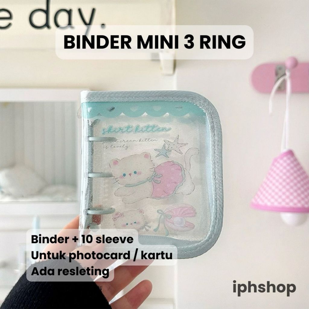 iphshop - Binder Mini 3 Ring Photocard Zipper | Binder + 10 Sleeve Polos Hologram Star Flower Love |