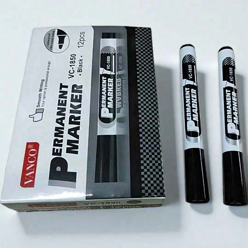 

Spidol Permanent Hitam Vanco VC-1850 Ujung Bulat Fine Point Waterproof 1pcs