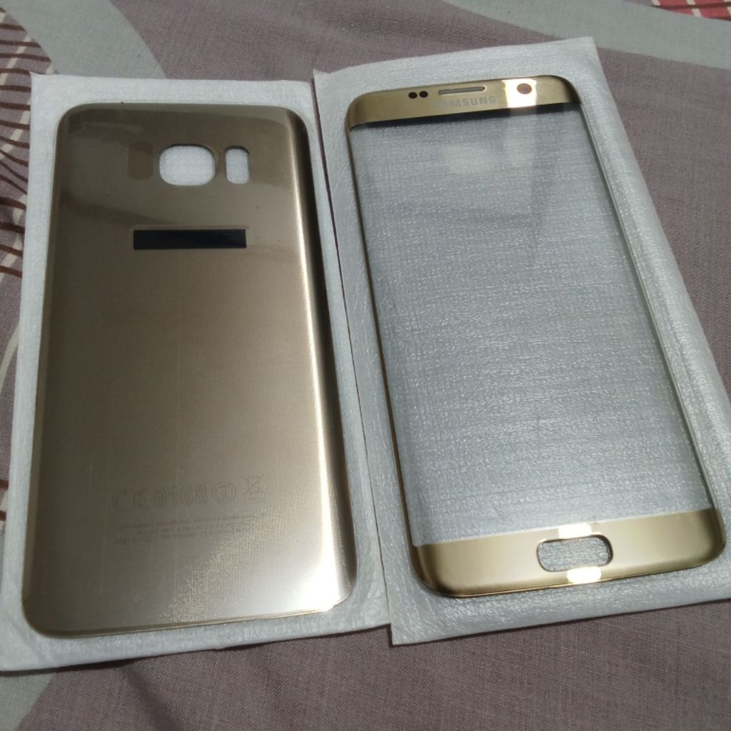 Kaca lcd kaca depan dan back door tutup belakang samsung S7 edge G935 original gold