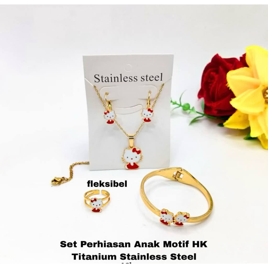 Set Perhiasan Anak Motif HK Merah Titanium