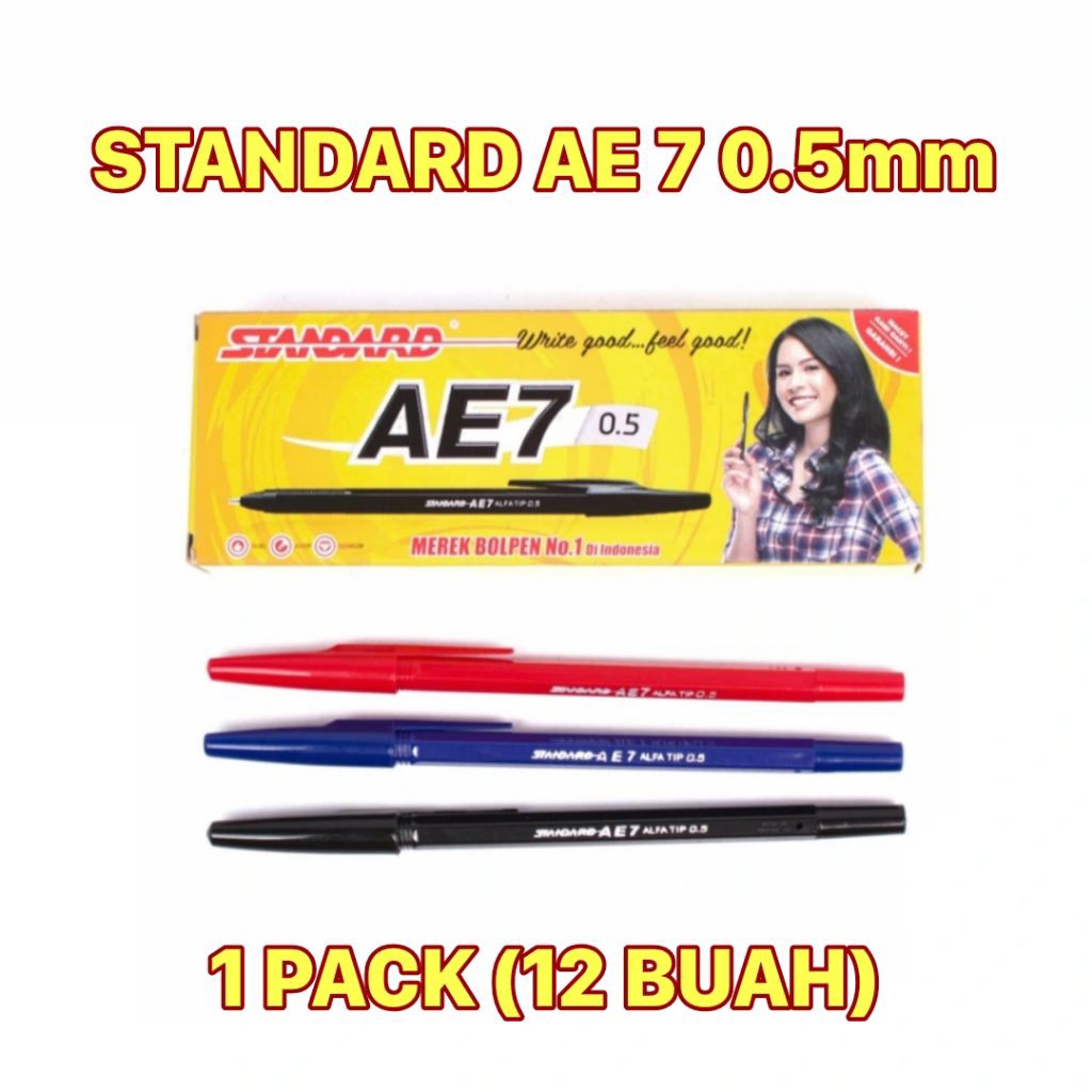

Pulpen Standard AE 7 0.5mm 1pack Warna MERAH, BIRU, HITAM