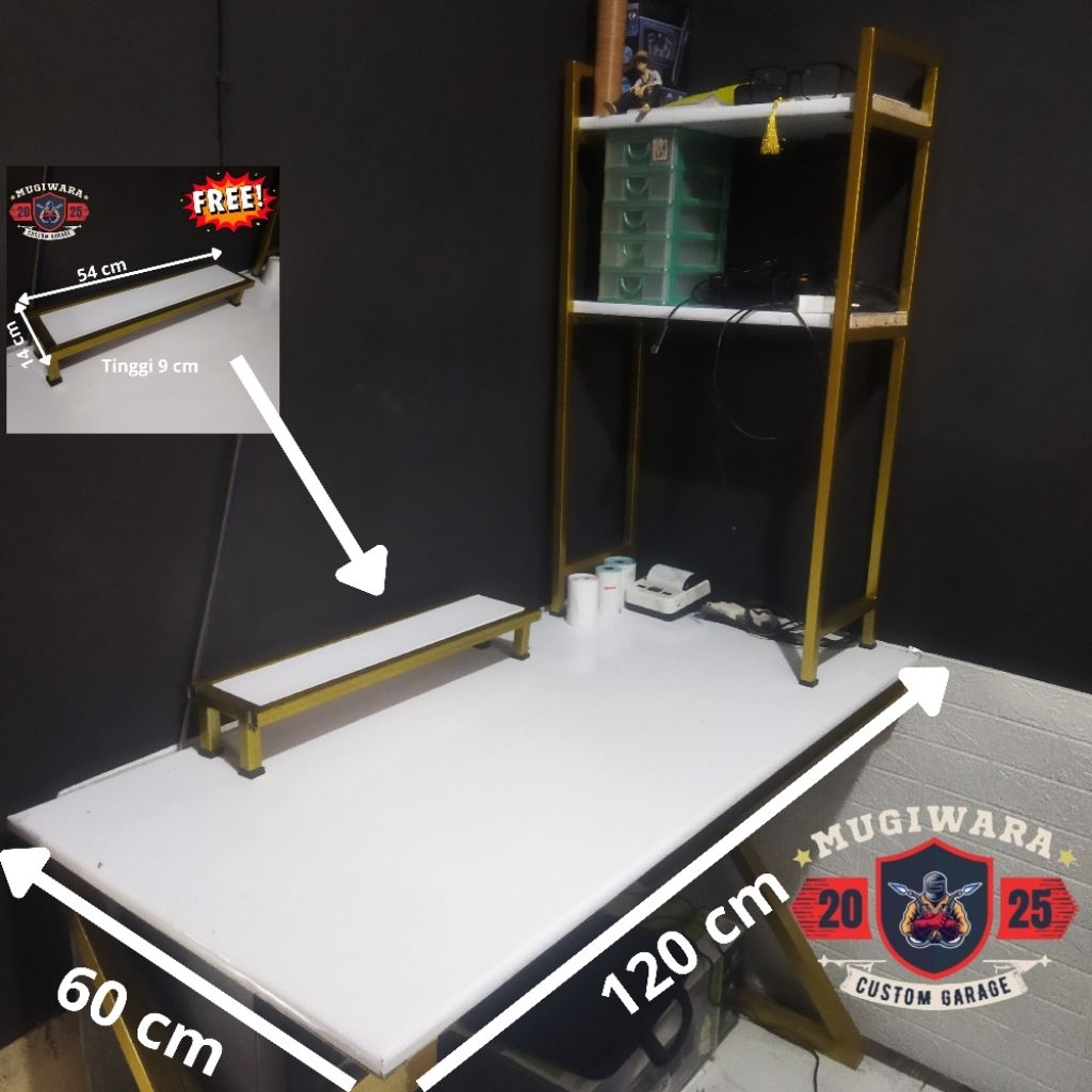 Mugiwara Meja Gaming & Kerja 120x60 cm, Meja Computer, Bahan Besi Holo, Desain Modern, Tahan Lama, C